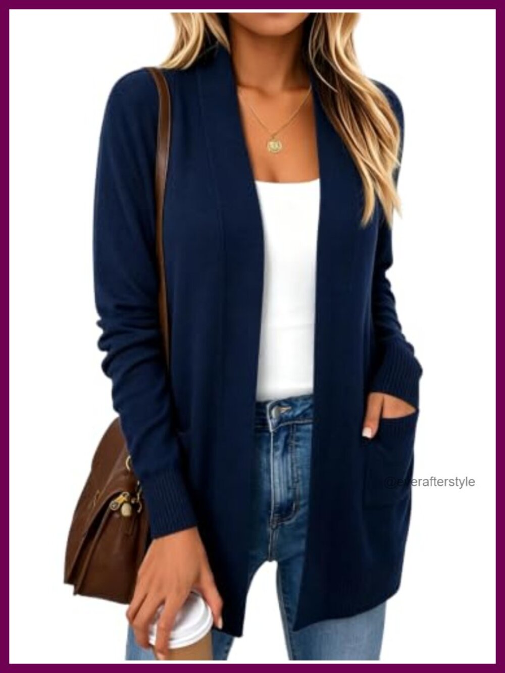 Women's Lightweight Knit Open Front Long Cardigan Sweater with Pockets
